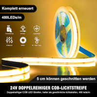 Oraymin COB LED Strip 5M Warm White 3000K, LED pásek stmívatelný 24V Flexibilní COB LED světelný pásek, 480LEDs/M, GS napájecí z